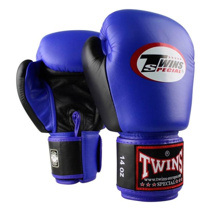 Twins BGVL 3 Retro-Boxhandschuhe aus Leder in Blau/Schwarz