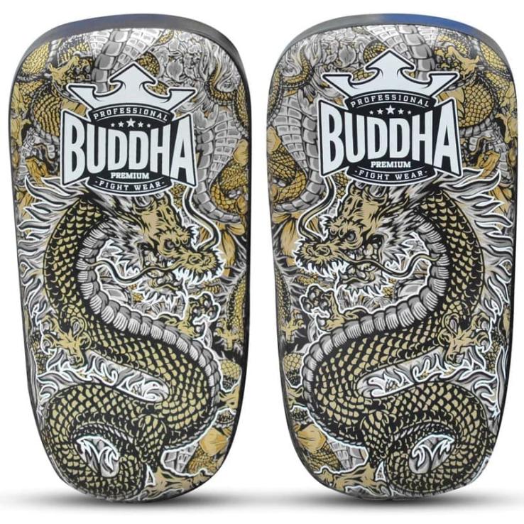 Buddha S Leder gebogene Dragon Muay Thai Pads – weiß